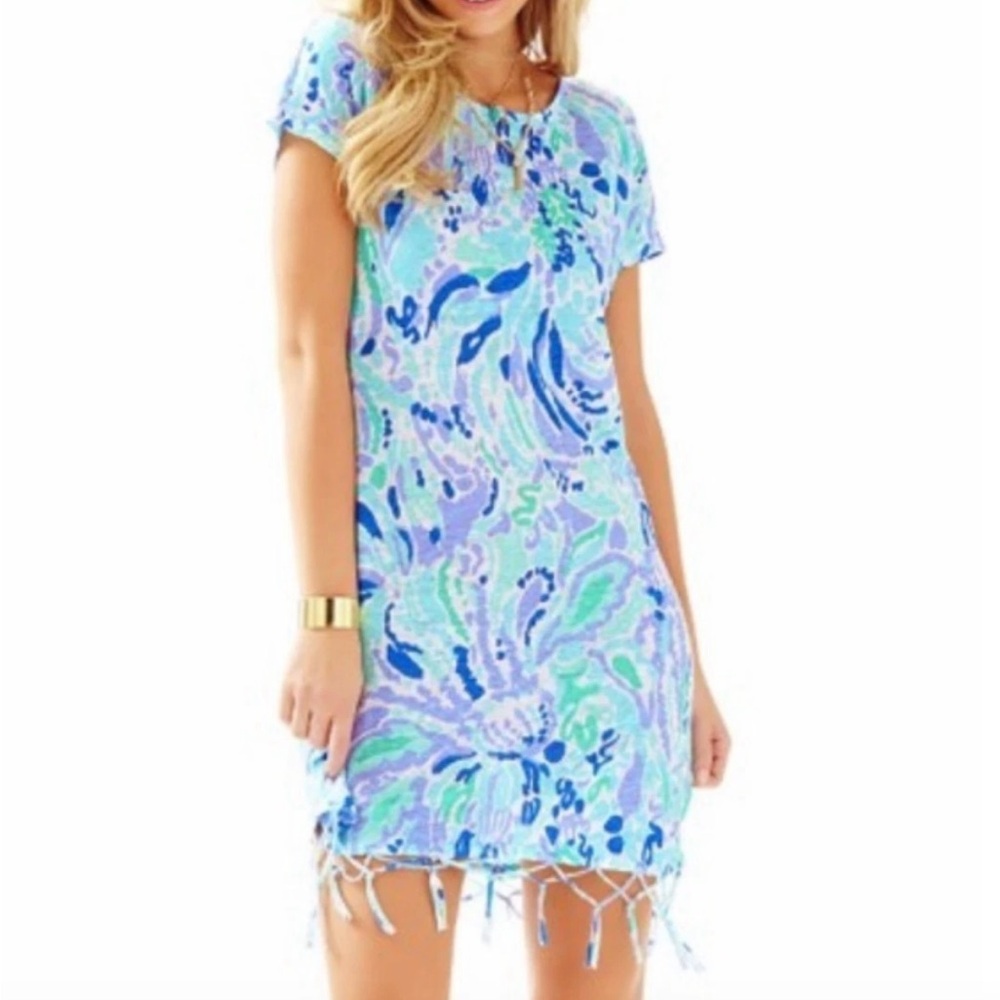 Lilly Pulitzer Beachcomber Blue Linen Fringe Dress